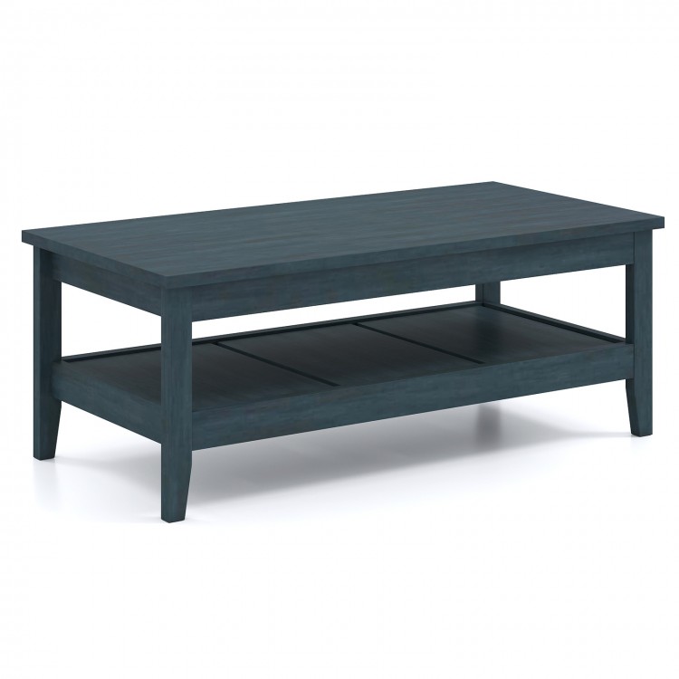 Rustic blue farmhouse coffee table with thickened tabletop and spacious lower shelf for stylish storage and easy.