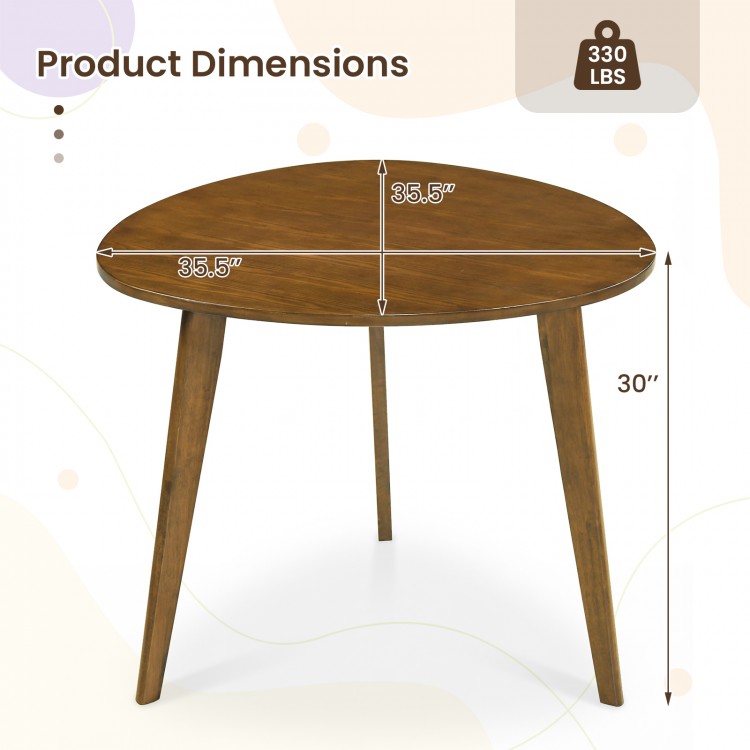 Round walnut dining table with rubber wood legs, 35.5" diameter, perfect for cozy gatherings of 4 people.