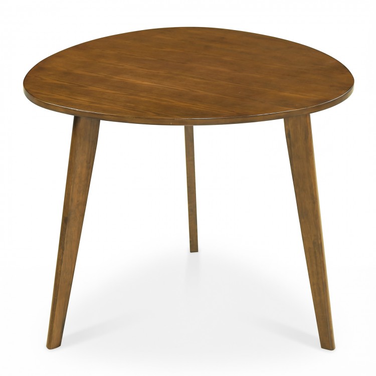 Round walnut dining table for 4 with rubber wood legs, featuring a smooth, scratch-resistant surface for cozy.