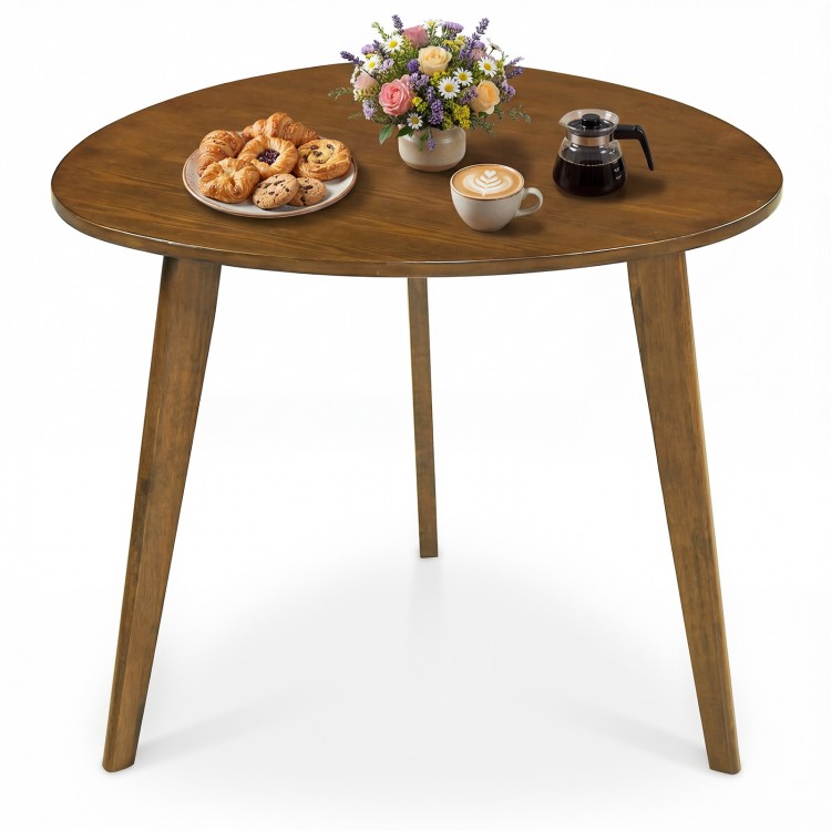 Round walnut dining table for 4 with rubber wood legs, ideal for cozy gatherings in dining rooms or cafes.