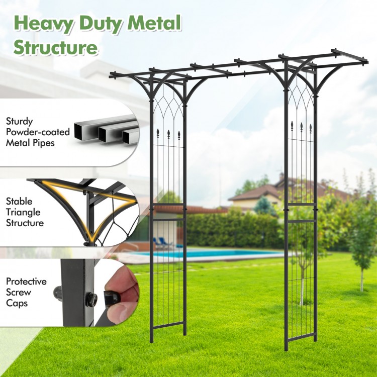 6.8 feet garden arbor with trellises, sturdy metal structure, ideal for climbing plants and outdoor decorations.