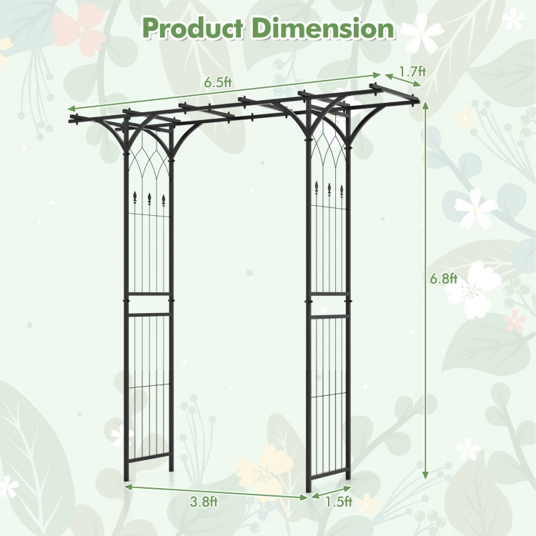 Garden arbor dimensions showing a 6.8 feet tall structure with trellises for climbing plants and vines, ideal for.