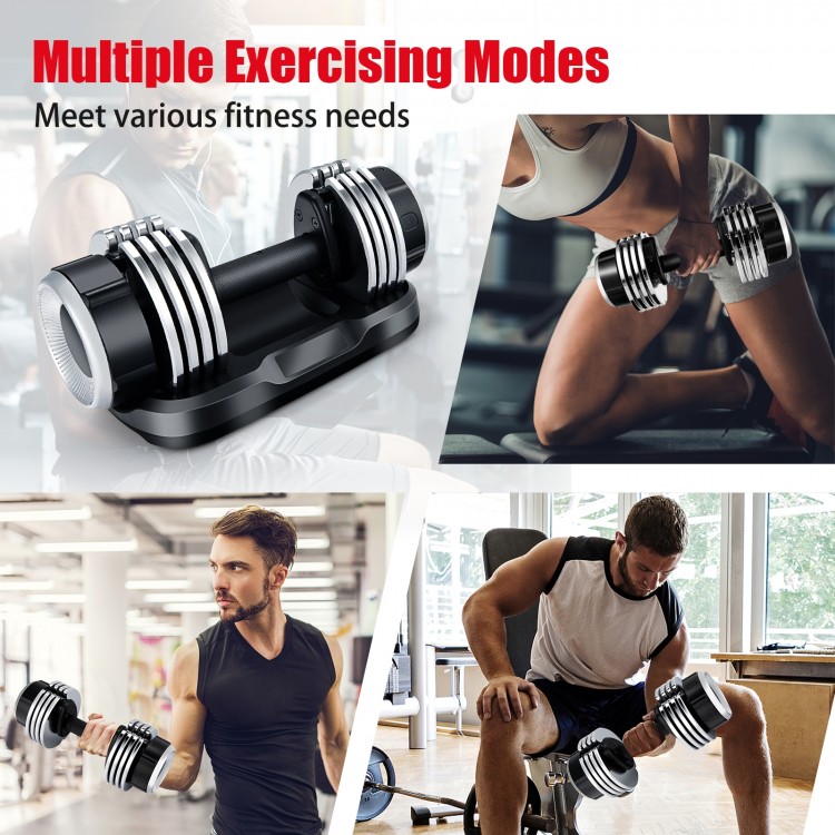 5-in-1 adjustable dumbbell with a rotating dial for quick weight adjustments, perfect for versatile home fitness.