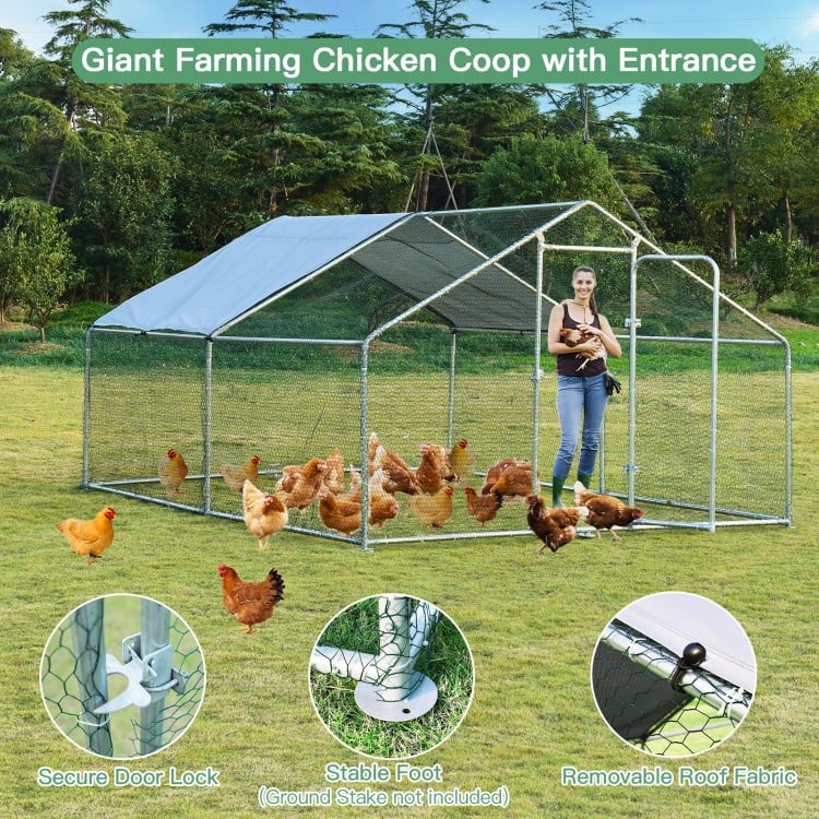 Large Walk in Shade Cage Chicken Coop with Roof Cover-MCostway Gallery View 9 of 9