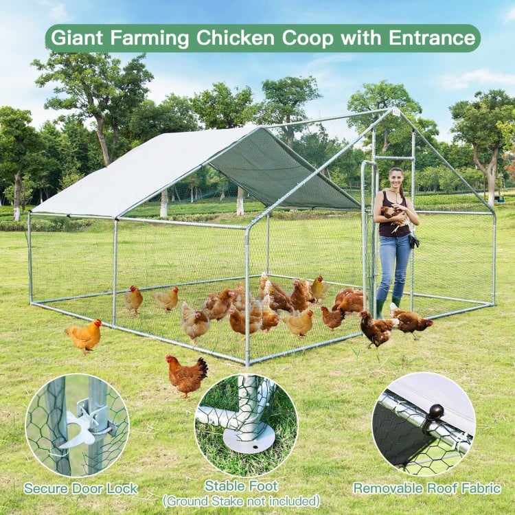 13 x 13 Feet Walk-in Chicken Coop with Waterproof Cover for Outdoor Backyard FarmCostway Gallery View 7 of 9
