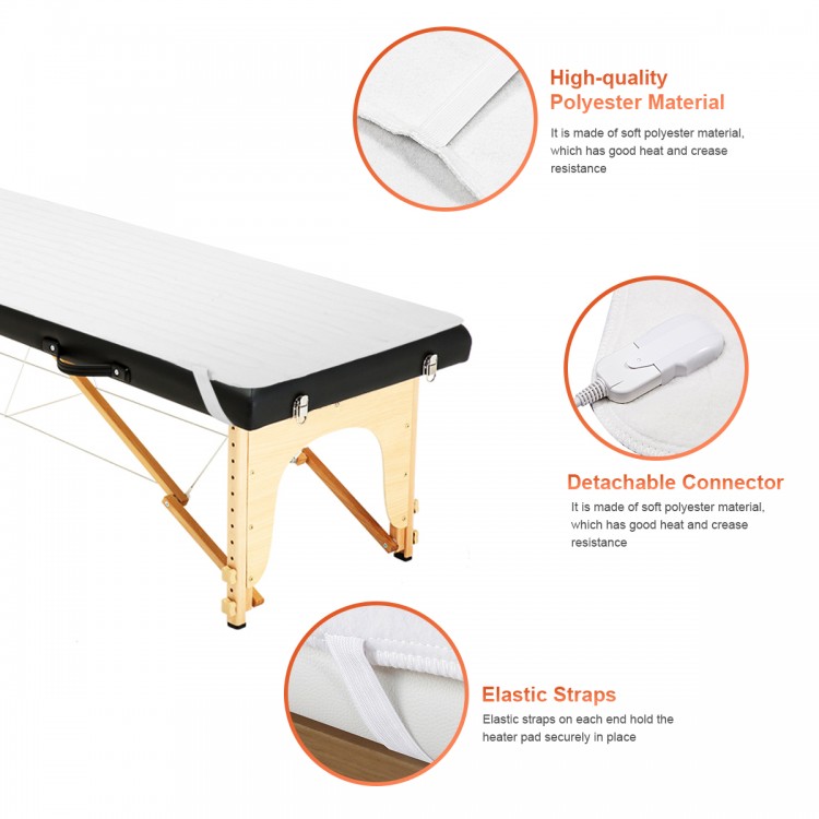 Digital Auto Overheat Protection Massage Table Warmer with detachable connector and elastic straps for secure fit.