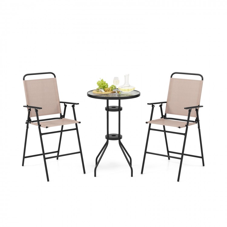 Round table of the 3 Pieces Outdoor Bistro Set with a built-in umbrella hole, ideal for outdoor dining on patios.