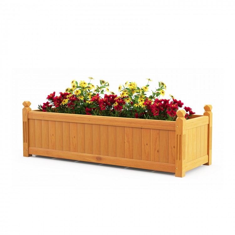 Wooden rectangular garden bed made of fir wood featuring a waterproof painted surface, perfect for vibrant outdoor.