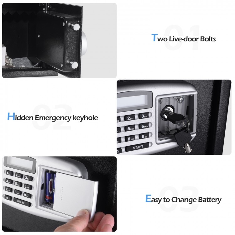 Digital deposit safe box with front drop slot, constructed from 3 mm thick steel, ideal for securing cash and jewelry.
