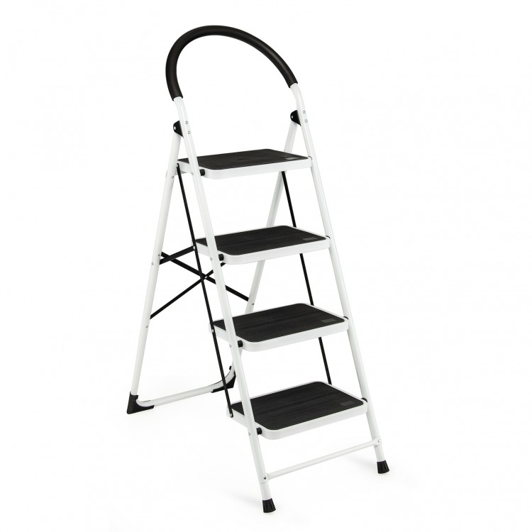 4-step folding ladder with anti-slip pedal platform, lightweight design, and 330 lbs capacity for home and office use.