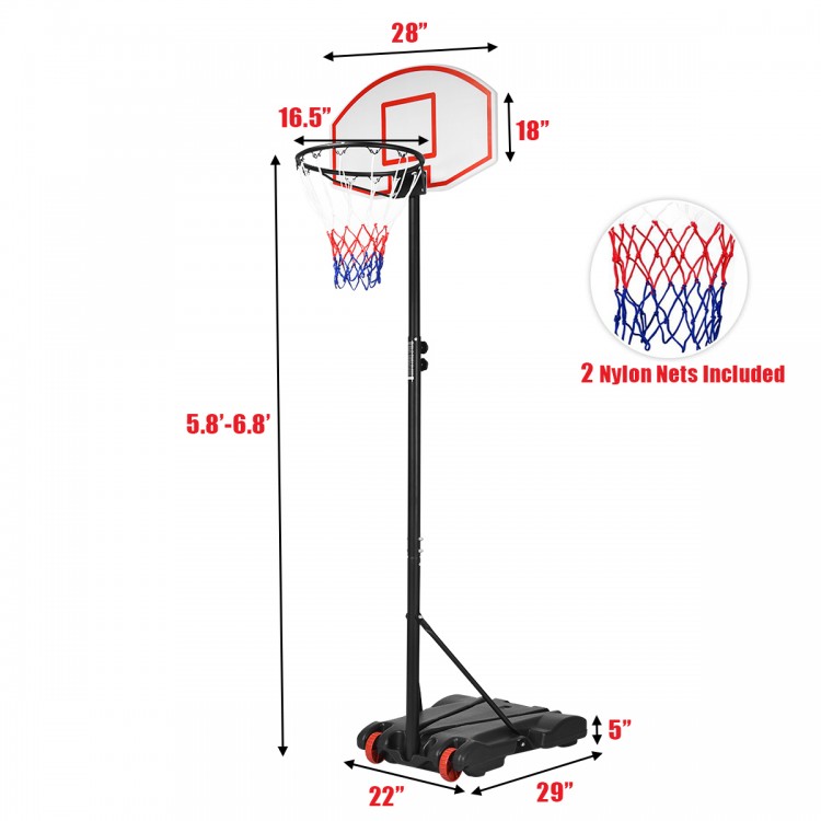 Adjustable basketball hoop system with a durable backboard, height from 5.8 ft to 6.8 ft, perfect for indoor and.
