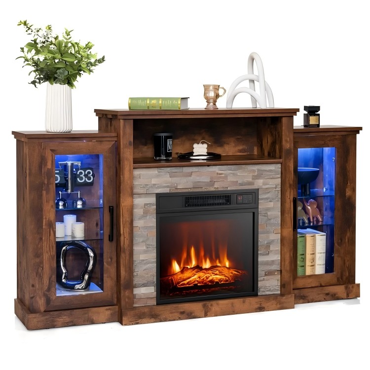 Fireplace TV stand featuring a cozy flame effect and 16-color LED lights, perfect for enhancing home decor with storage.