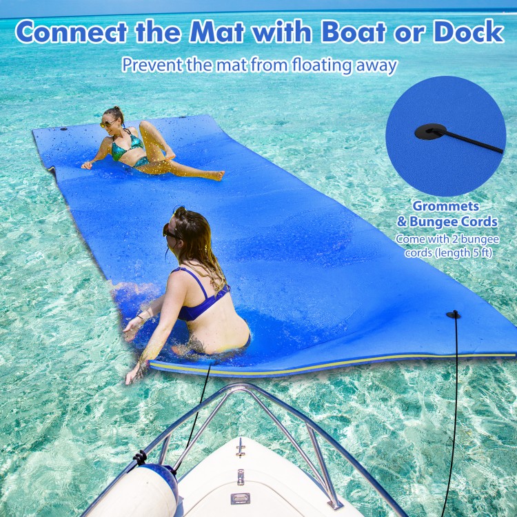Floating water pad in blue, 9' x 6', made of eco-friendly XPE foam, ideal for lakes and beaches, supports up to.