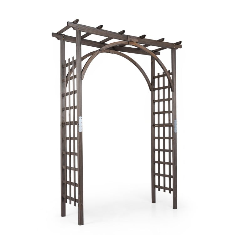 Flat top garden arch trellis made of sturdy fir wood, ideal for climbing plants and wedding decor, 85" tall.