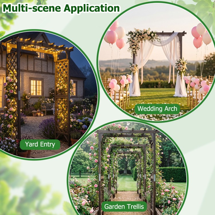Flat top garden arch made of sturdy fir wood, ideal for climbing plants and as a wedding arch or yard entry.