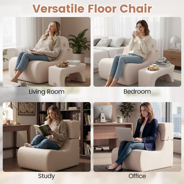 Beige floor chair with detachable headrest, perfect for relaxing in the living room, bedroom, study, or office.