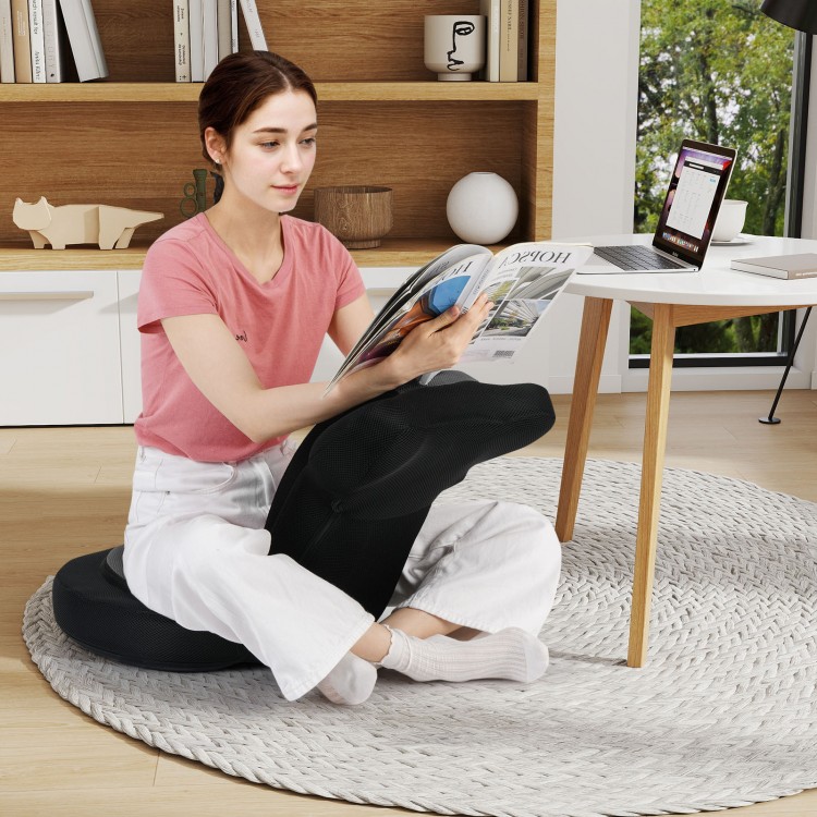 Comfy gray floor gaming chair with adjustable headrest and backrest, perfect for relaxing or gaming in small spaces.