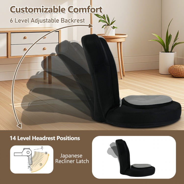 Adjustable gray floor gaming chair with ergonomic headrest and backrest, perfect for relaxing or gaming in any room.