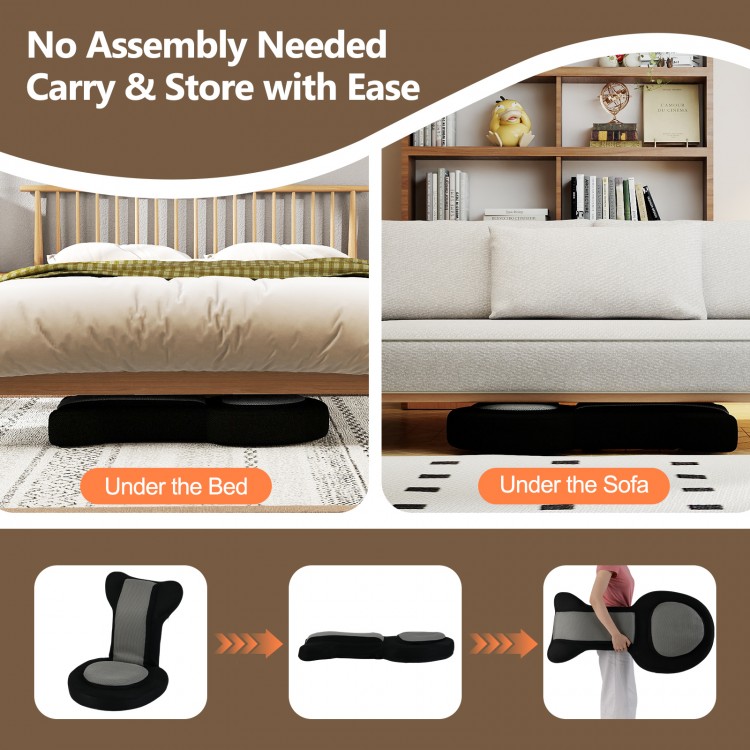 Adjustable gray gaming leisure chair with ergonomic support, easily stored under bed or sofa for space-saving.