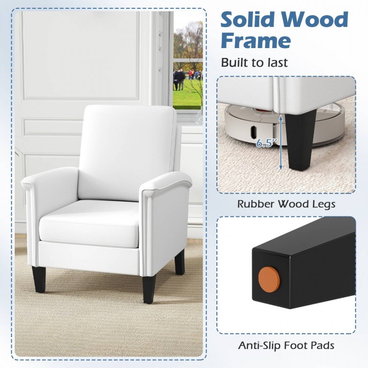Beige floral accent chair with solid wood legs, high back, and padded armrests for stylish comfort in any decor.