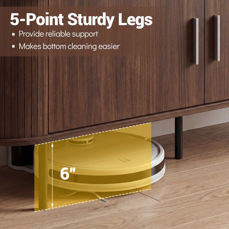 5-point sturdy legs of the Fluted TV Stand provide reliable support and 6" clearance for easy cleaning underneath.