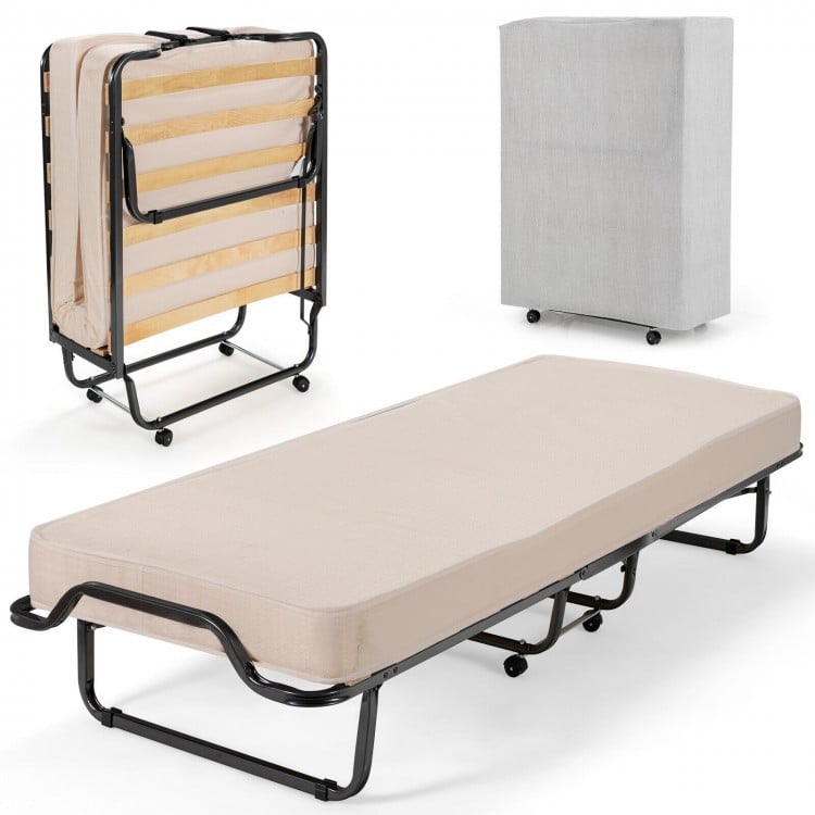Rollaway Folding Bed with Memory Foam Mattress and Dust-Proof Bag Made in Italy - Gallery View 2 of 10