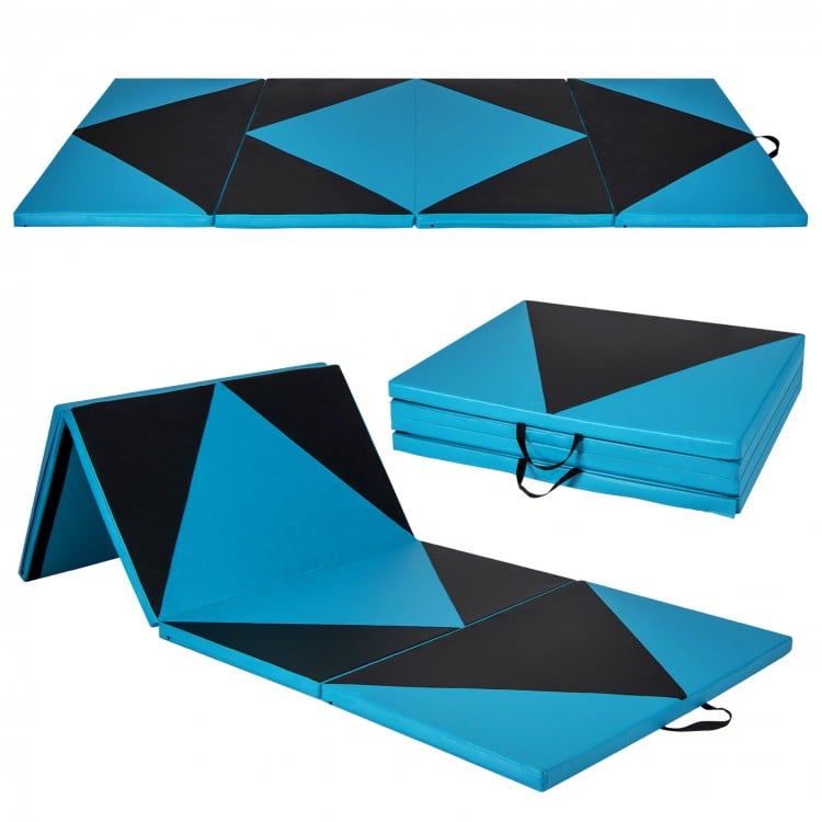 4-Panel PU Leather Folding Exercise Gym Mat with Hook and Loop Fasteners - Gallery View 1 of 10