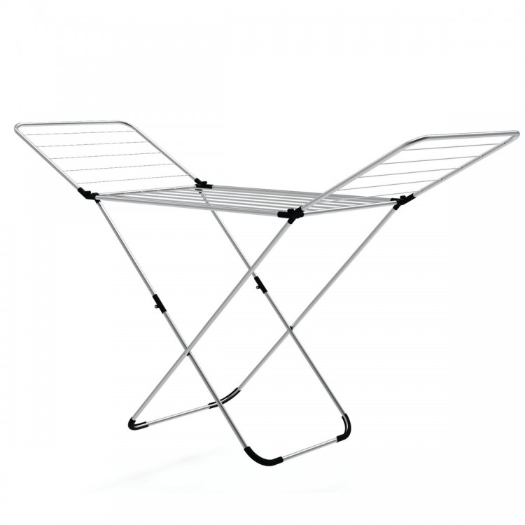 Folding clothes drying rack with adjustable wings, sturdy aluminum, ideal for indoor and outdoor use, lightweight and.