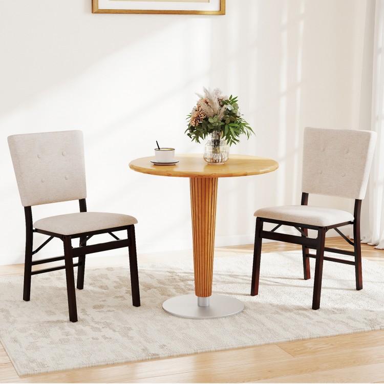 Foldable dining chair set of 2 in beige with padded seats and tilt backrests, perfect for kitchens and living rooms.