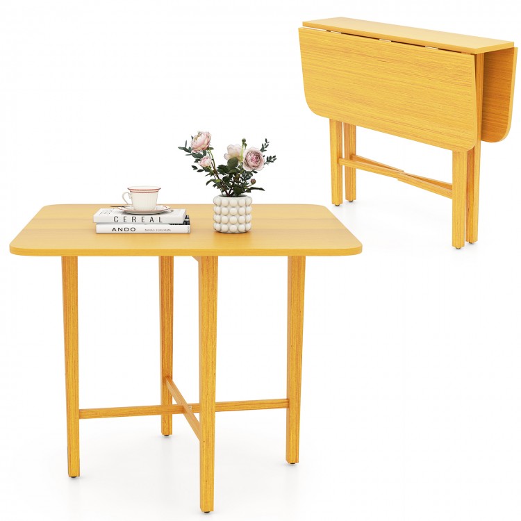 Foldable dining table for 2-4 people with rubber wood legs, featuring drop leaf design for small spaces and rustic wood.