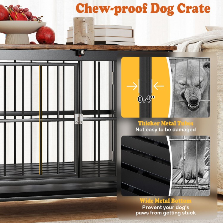 Foldable dog crate furniture with removable tray, lockable door, and chew-proof design for easy cleaning and storage.