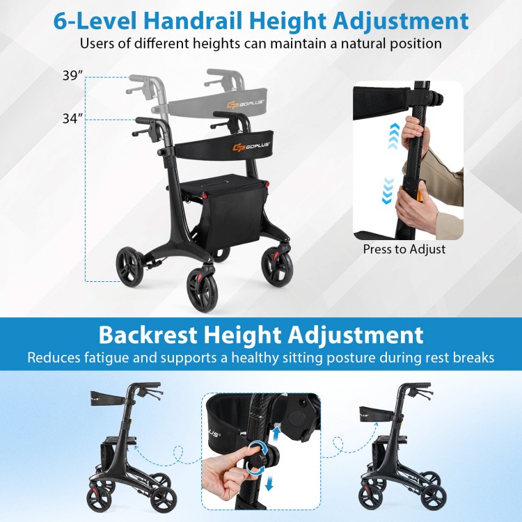 Foldable Rollator Rolling Walker with Seat for Seniors - Gallery View 5 of 11