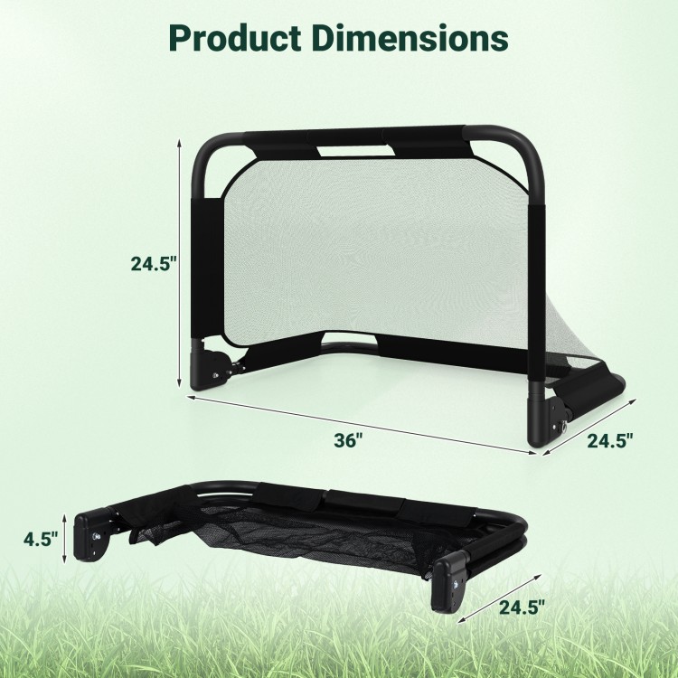 Portable pop-up football training equipment dimensions: 36" x 24.5" x 24.5", featuring a foldable design for easy.