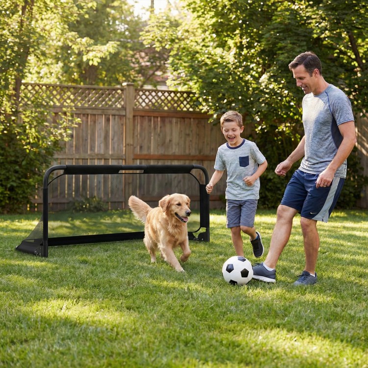 Portable 5 x 3 FT pop-up football training goal with net, ideal for backyard play and easy transport.