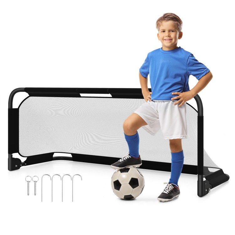Portable 5 x 3 FT pop-up soccer goal with high-density net, U-shaped stakes, ideal for backyard training.