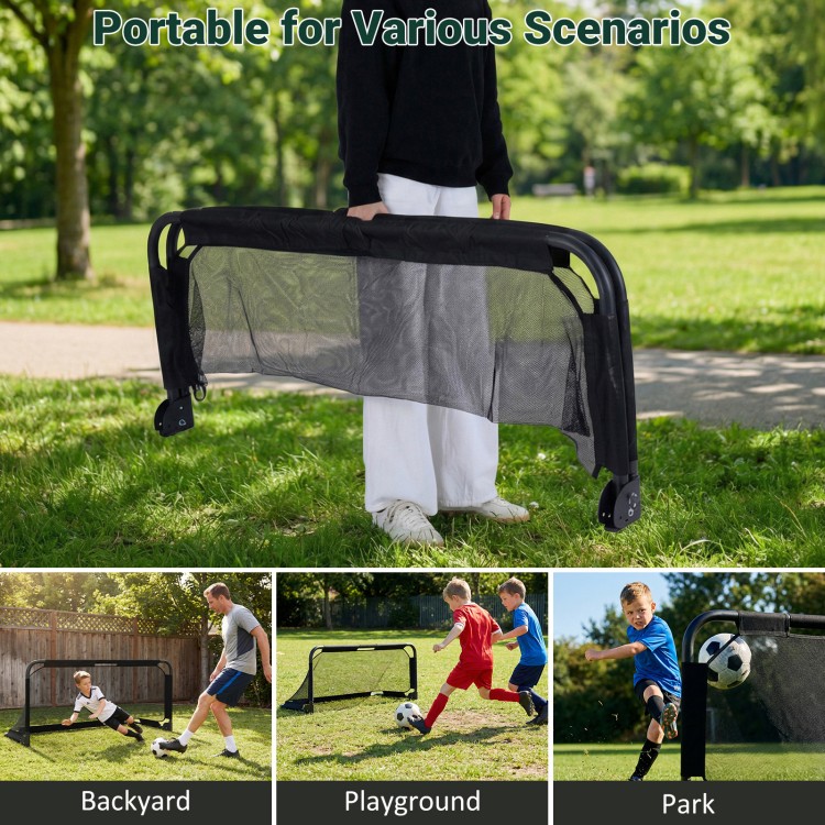 5 x 3 FT portable pop-up soccer goal with high-density net, ideal for backyard, playground, and park use.