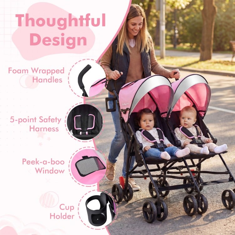 Foldable Twin Baby Double Stroller Ultralight Umbrella Kids Stroller - Gallery View 6 of 10