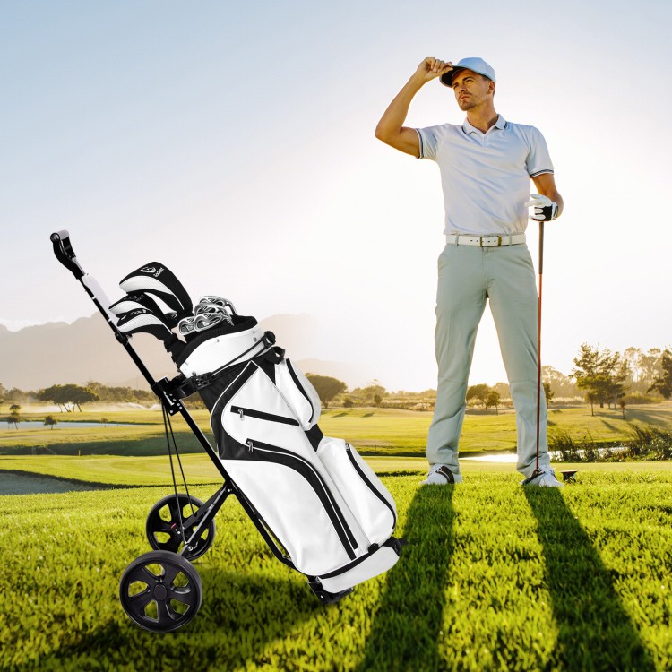 Folding 2 wheels golf cart trolley with ergonomic handle and scoreboard, ideal for transporting golf clubs on the.