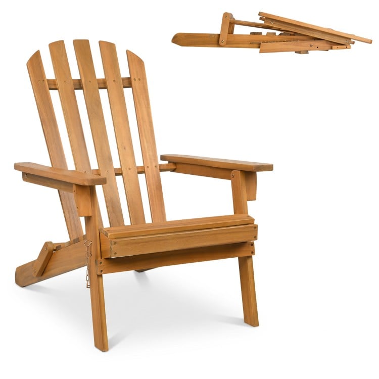 Oversized folding Adirondack chair made of durable acacia wood, featuring a 105° inclined backrest for comfortable relaxation.