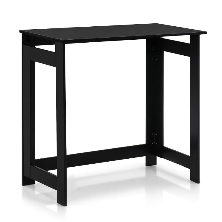 Black folding console table with spacious tabletop and sturdy design, ideal for entryways or living rooms.