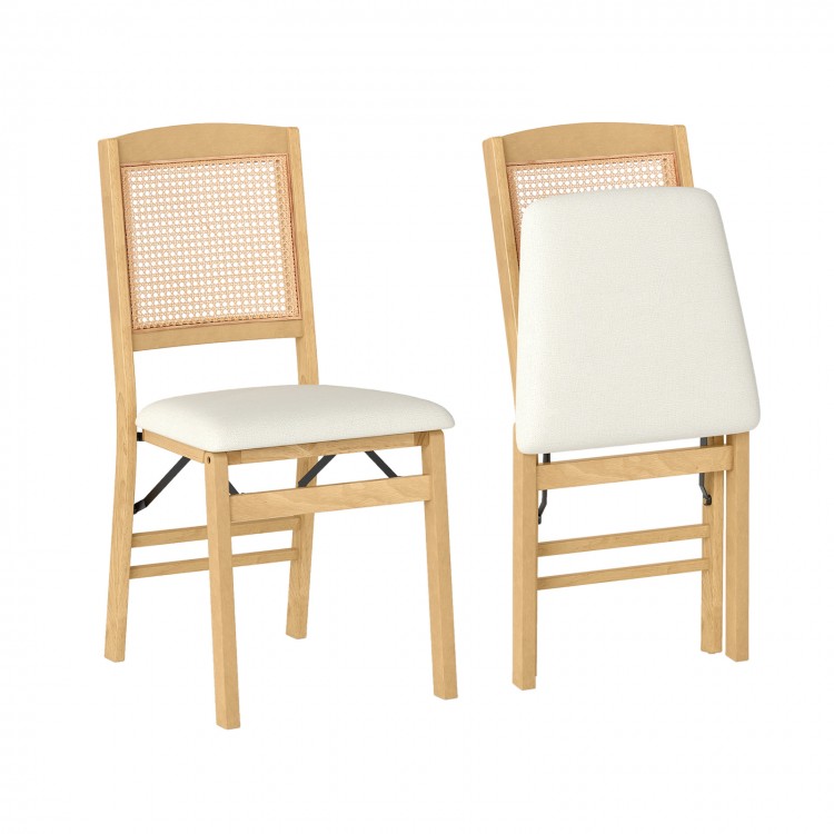 Set of 2 folding dining chairs with rubber wood frame and linen padded seat, ideal for kitchen or dining room use.