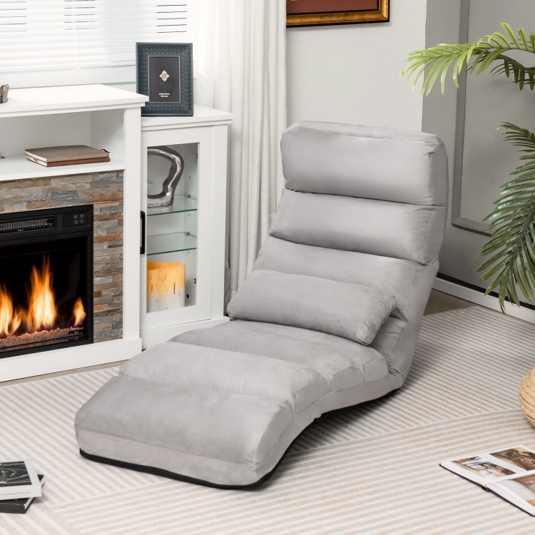 Gray folding lazy sofa couch with pillow in a cozy living room setting, perfect for relaxation and leisure activities.