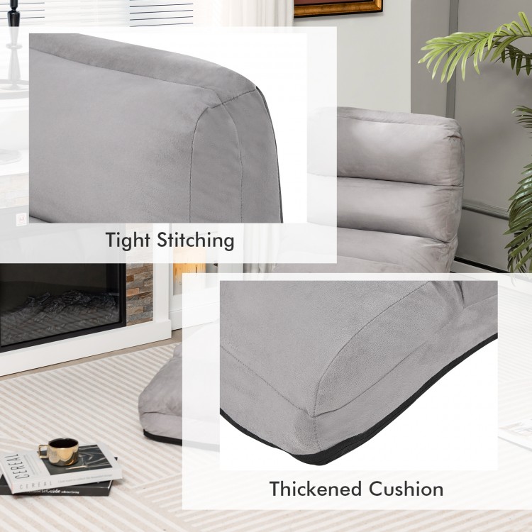 Close-up of the gray folding lazy sofa couch, featuring tight stitching and a thickened cushion for added comfort.