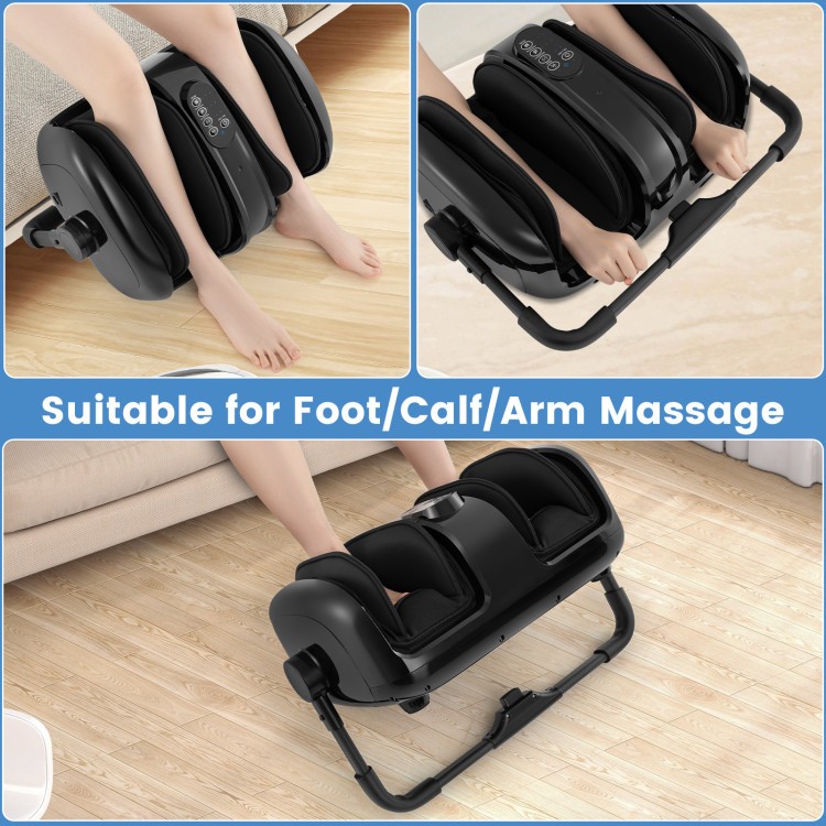 Foot and calf massager with heat function, adjustable stand, and portable design for targeted muscle relief and.