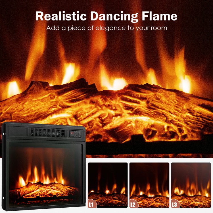18-inch electric fireplace insert with adjustable LED flame effects, perfect for all-season warmth and ambiance.