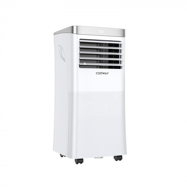 Side view of the 10000 BTU portable air conditioner in white, showcasing its sleek design and built-in handle for easy.