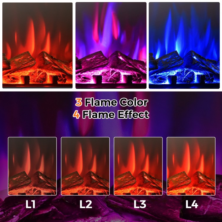 Recessed electric heater showcasing realistic flame effects with three colors and four brightness levels for cozy.