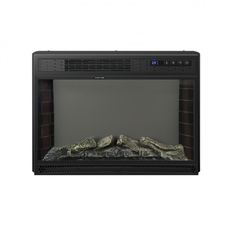 Recessed electric heater with realistic flame effect, 900/1350W heat settings, ideal for living rooms or bedrooms.