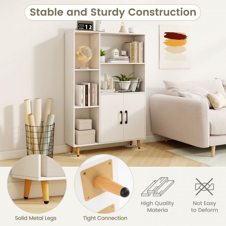 Free standing pantry cabinet with 5 shelves and 2-door storage, featuring sturdy metal legs for stability in any room.