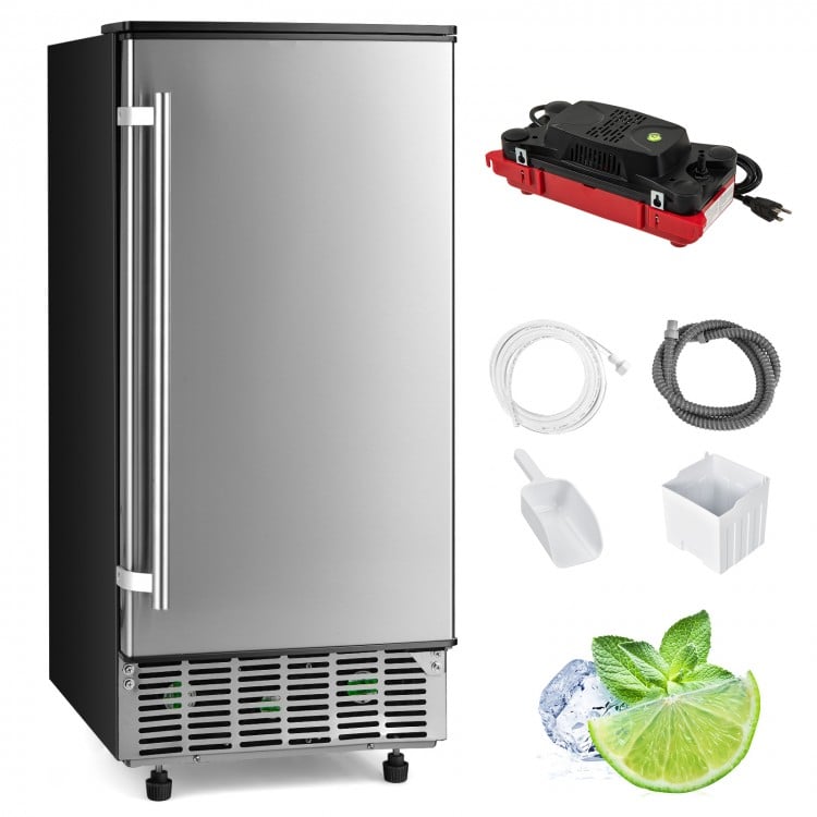 Free-standing undercounter ice maker in silver with LCD display, removable ice bin, and 80 lbs daily yield for.